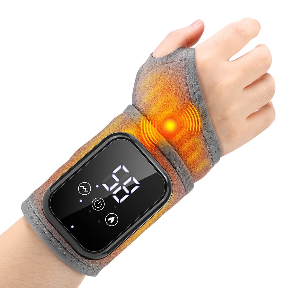 Massaggiatore Elettrico per Polso con Compressione Calda e Vibrazione, Supporto per Rilassamento Muscolare, Fascia di Sostegno per Mano e Polso