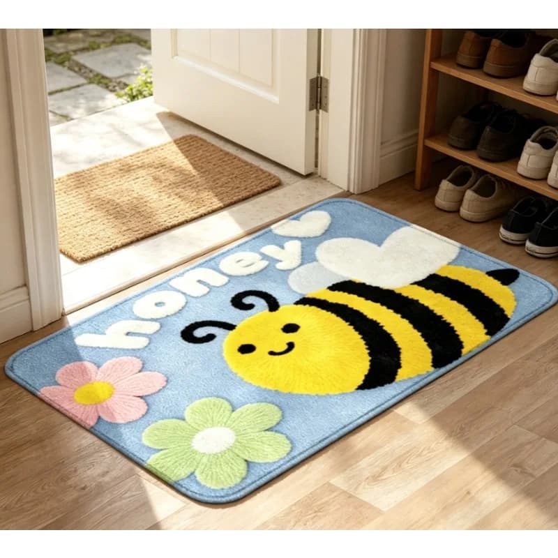 Ground carpet for veranda with motif of small cute animals, study flannel carpet, universal carpet easy to clean for bathroom and kitchen