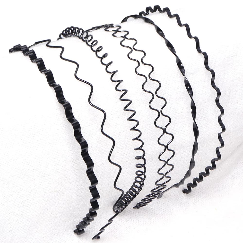 6 pz/lotto Cerchietti Neri in Metallo a Onda per Capelli, Fascia per Capelli Donna Uomo Ragazza, Fascia Sportiva per Lavaggio Viso, Accessori per Fissare i Capelli Svolgati