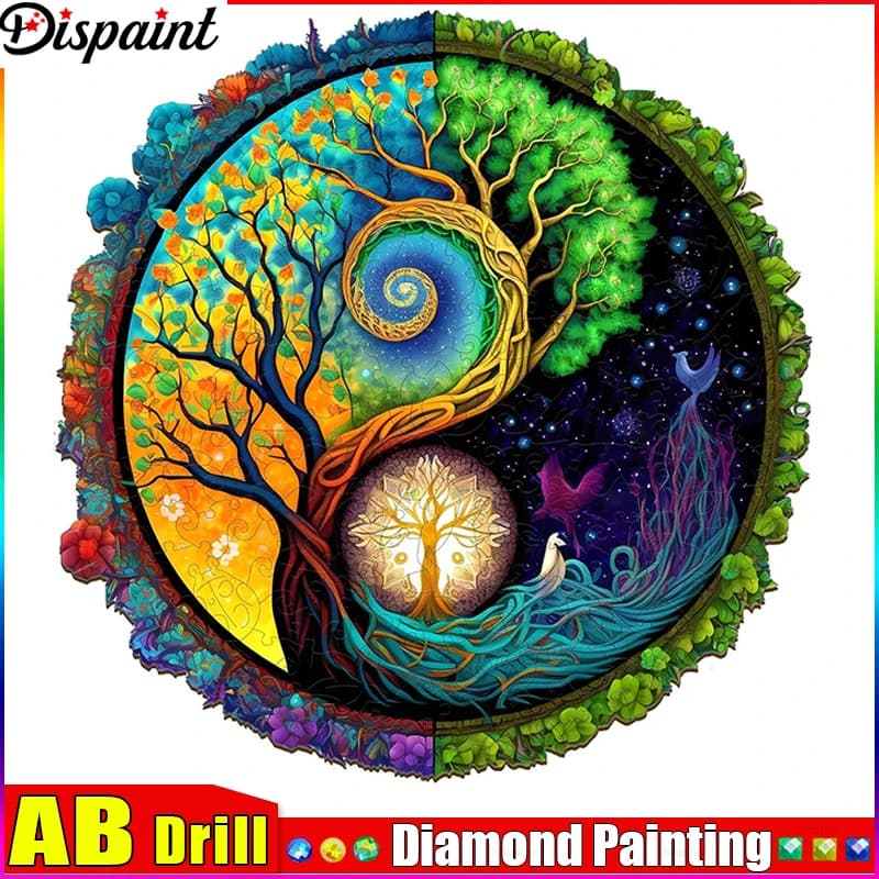 Dispaint AB ricamo pieno di diamanti "Cielo stellato dell'albero" pittura diamante modelli punto croce strass decorazioni per la casa incompiute