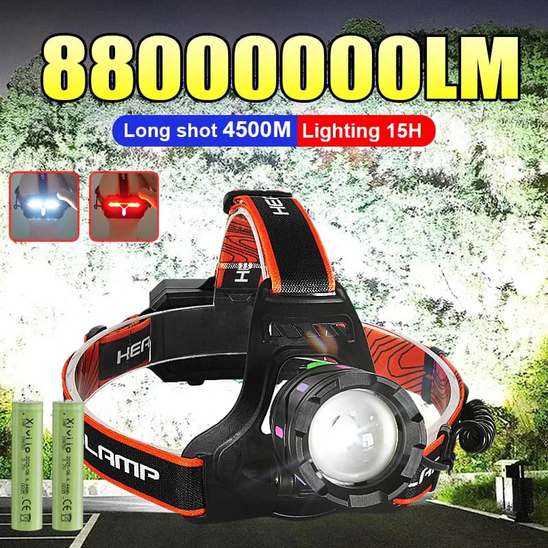 Faro frontale più potente da 88.000.000LM, super luminoso, a LED, con luce COB, ricaricabile tramite USB, per pesca e caccia all'aperto