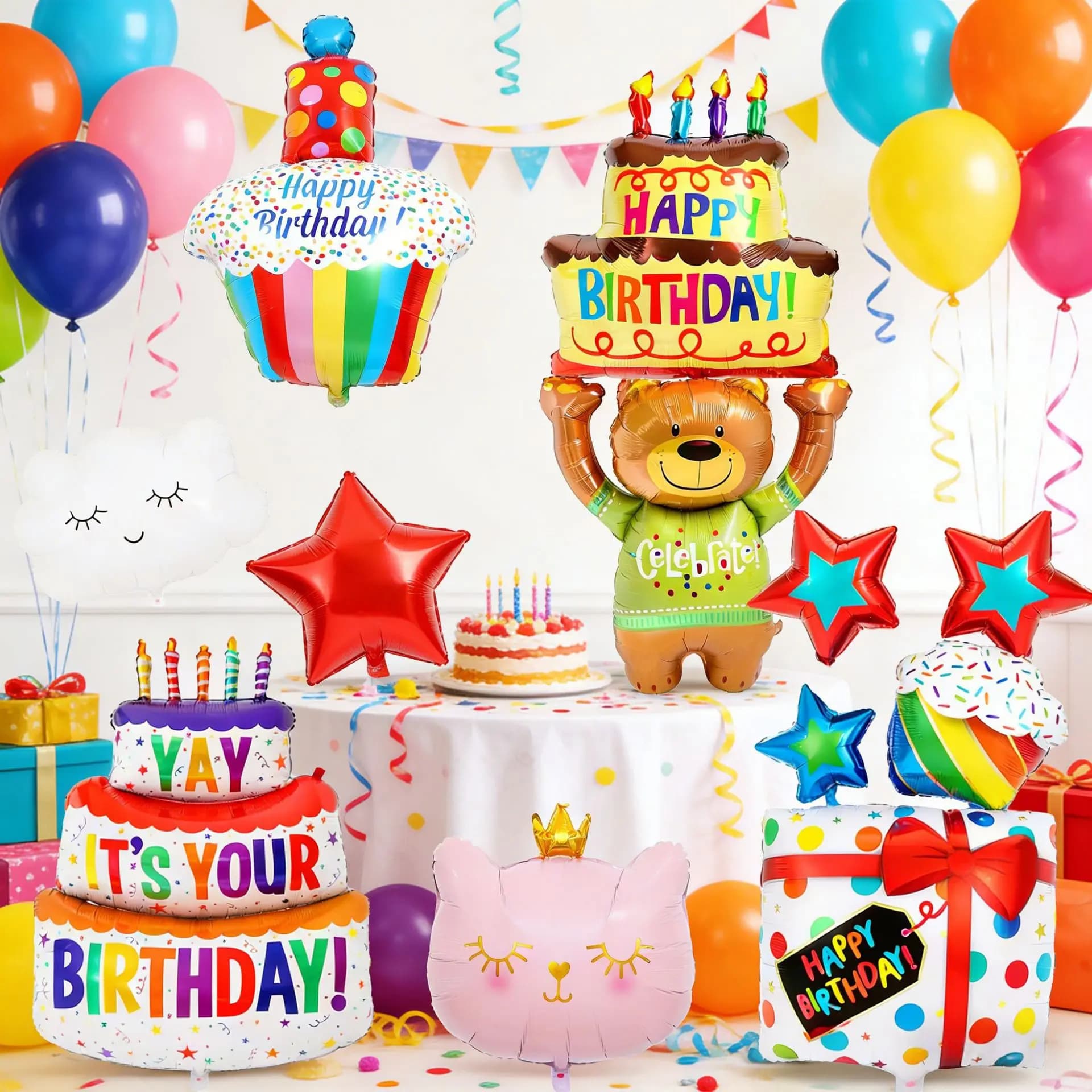Palloncini in lamina di alluminio a forma di torta di compleanno a tema cartone animato per bambini e bambine, decorazione per feste di compleanno e baby shower