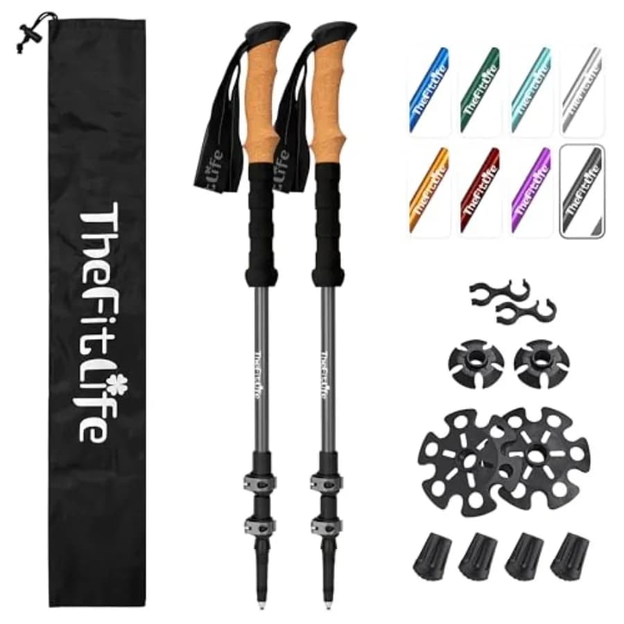 Trekking Poles - Lightweight 7075 Aluminum Hiking Sticks with Cork Grips, Adjustable Telescopic Design, Metal Flip Lock for Men