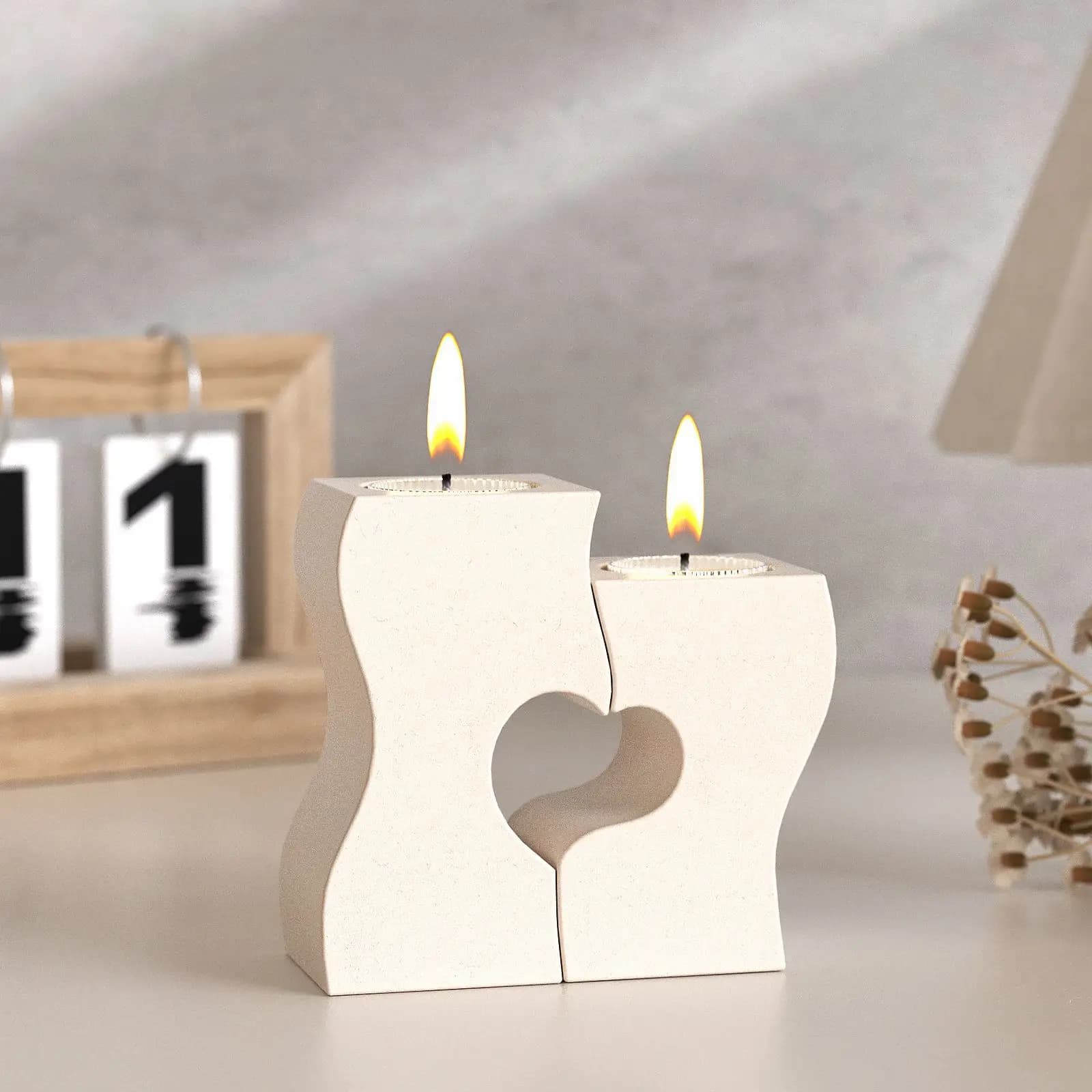 S Cuore Candeliere Molds in Silicone Candle Holder Gesso Stampo in Cement Crafts Gift of Weddings Pouring Resin UV Creation Tool