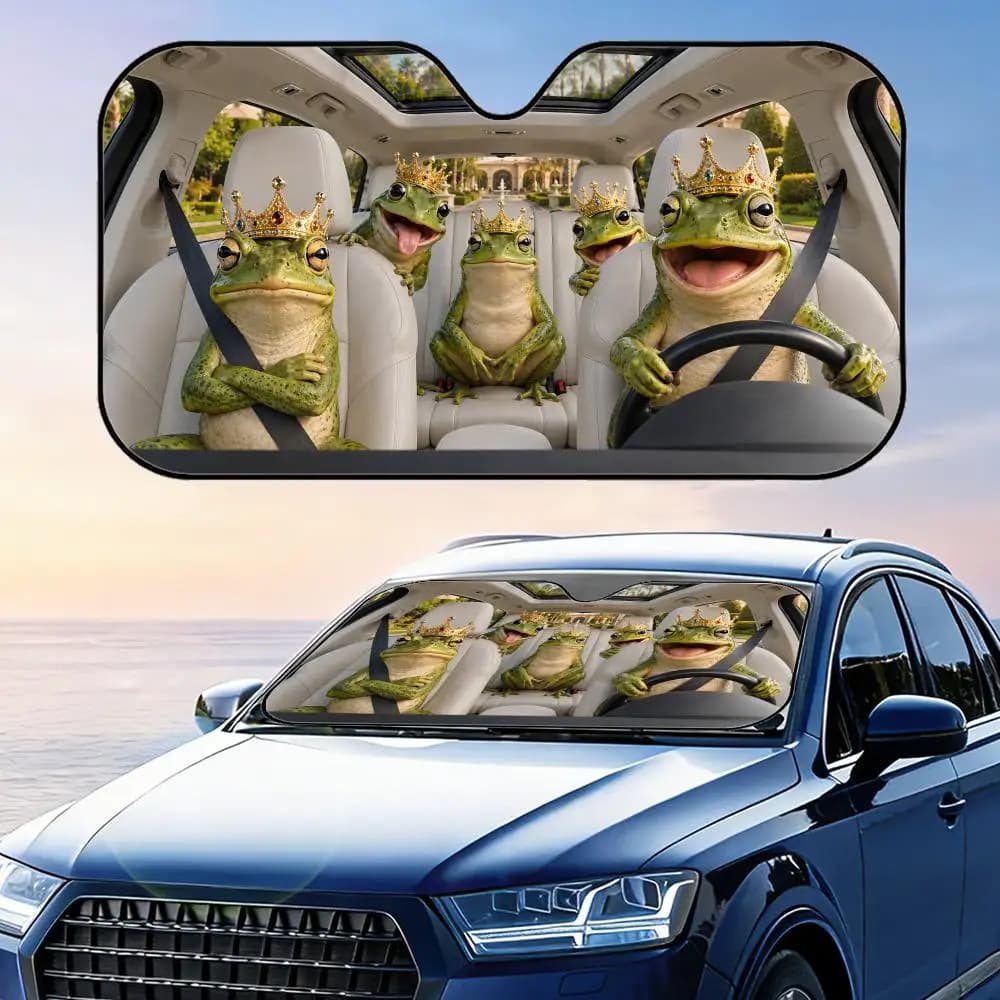 Parasole per Auto a Forma di Rana con Corona, Protezione UV, Riflettente, Pieghevole, Isolante Termico
