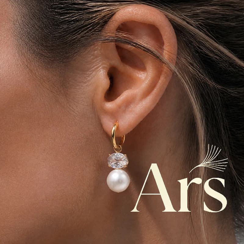 Ars Stainless Steel Dangle Earrings for Women 18k Gold Plated Earring Dainty Zircon and Pearl Drop Earring Waterproof Earrings
