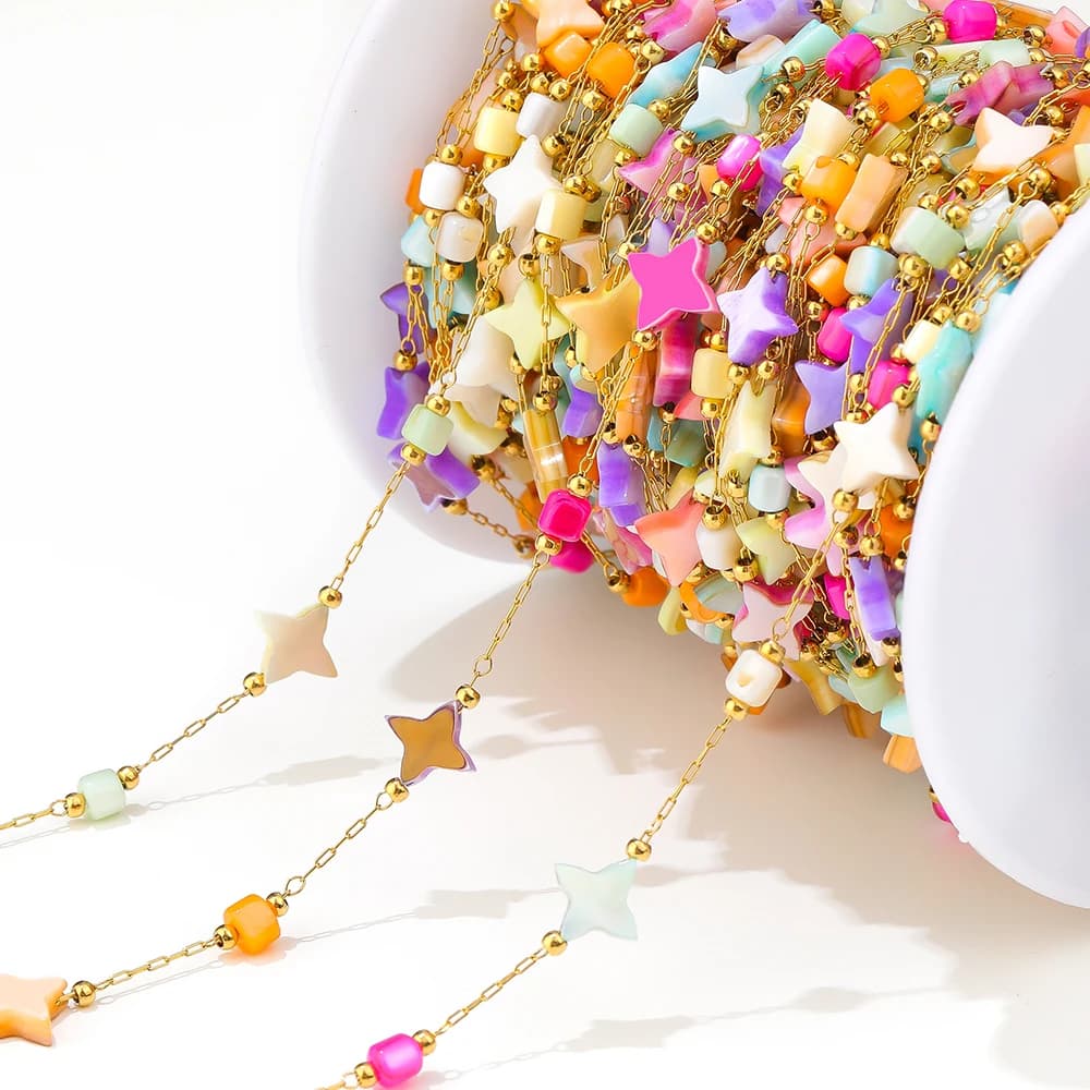 Catene di perline di conchiglia colorate naturali in acciaio inossidabile da 1 metro per orecchini di collane Boho fai da te che realizzano risultati di gioielli per braccialetti sfusi