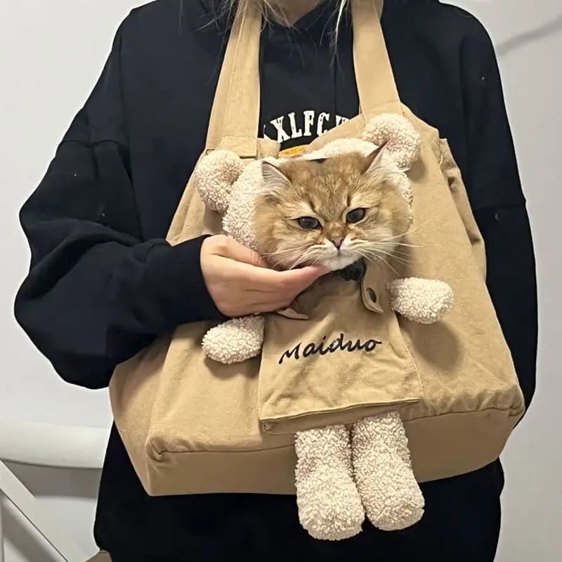 Borsa a tracolla in tela per gatti, borsa da trasporto portatile per cani e gatti, simpatica e divertente, morbida, per viaggi e uscite, con fibbia di sicurezza