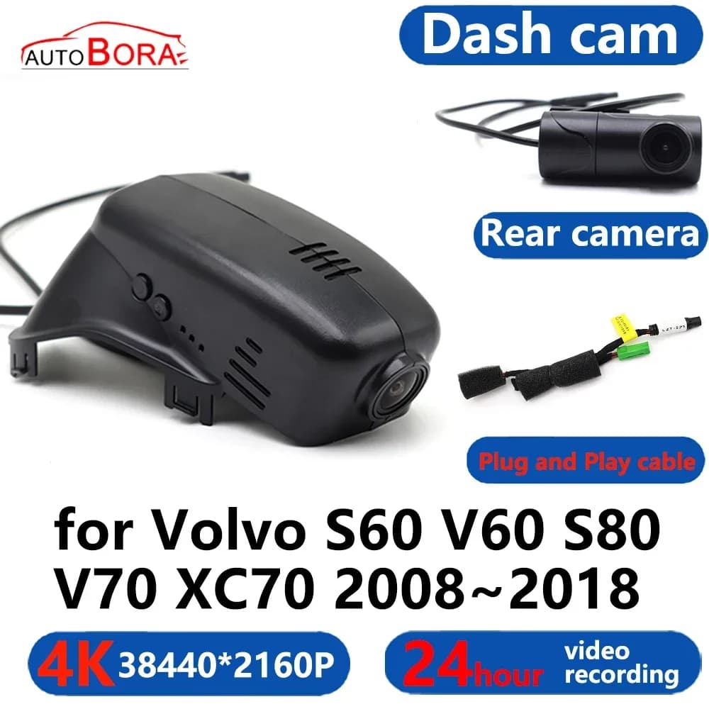 Plug and Play 4K UHD Wifi 3840*2160 Car DVR Dash Cam Camera 24H Video Monitor for Volvo S60 V60 S80 V70 XC70 2008~2018