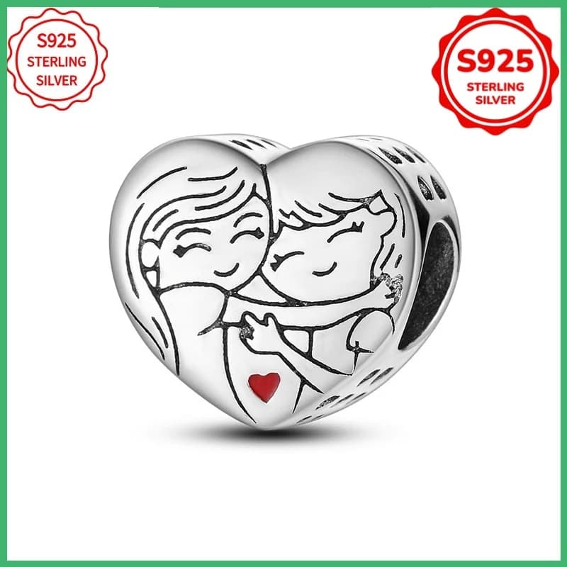Original 925 sterling silver mother daughter best friend charm bead suitable for DIY bracelets, necklaces, birthday jewelry gift