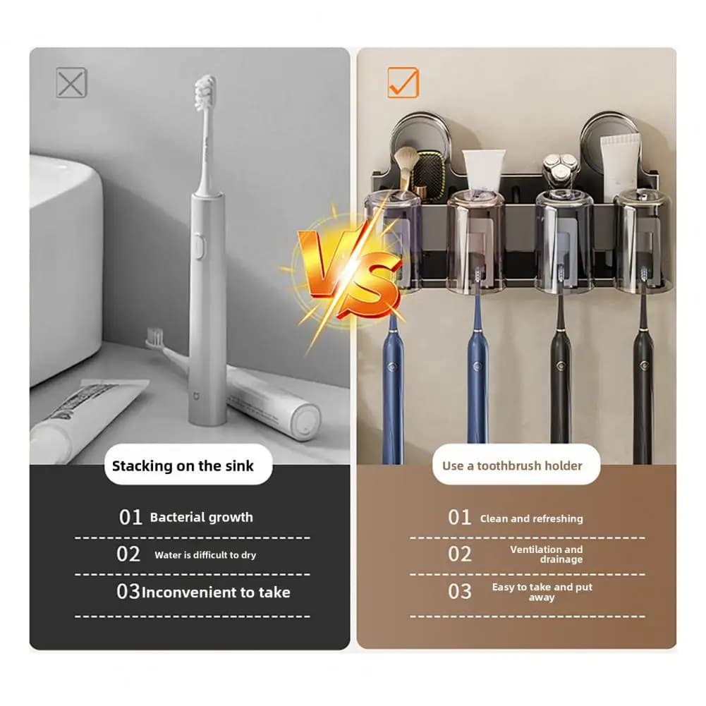 Porta Spazzolini da Bagno con Ventosa, Organizzatore da Parete a Doppio Strato per Spazzolini Elettrici