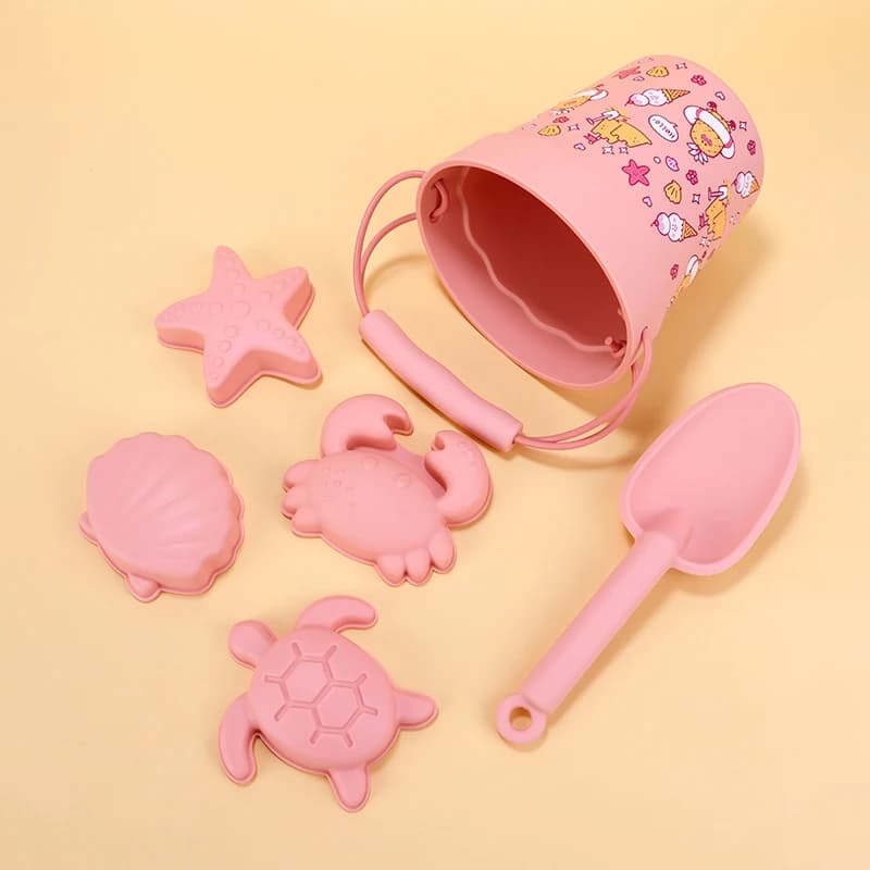 TYRY.HU 6 pezzi/set giocattoli da spiaggia per bambini Set secchiello estivo in silicone, pala e 4 accessori Divertimento gioco all'aperto con sabbia per bambini