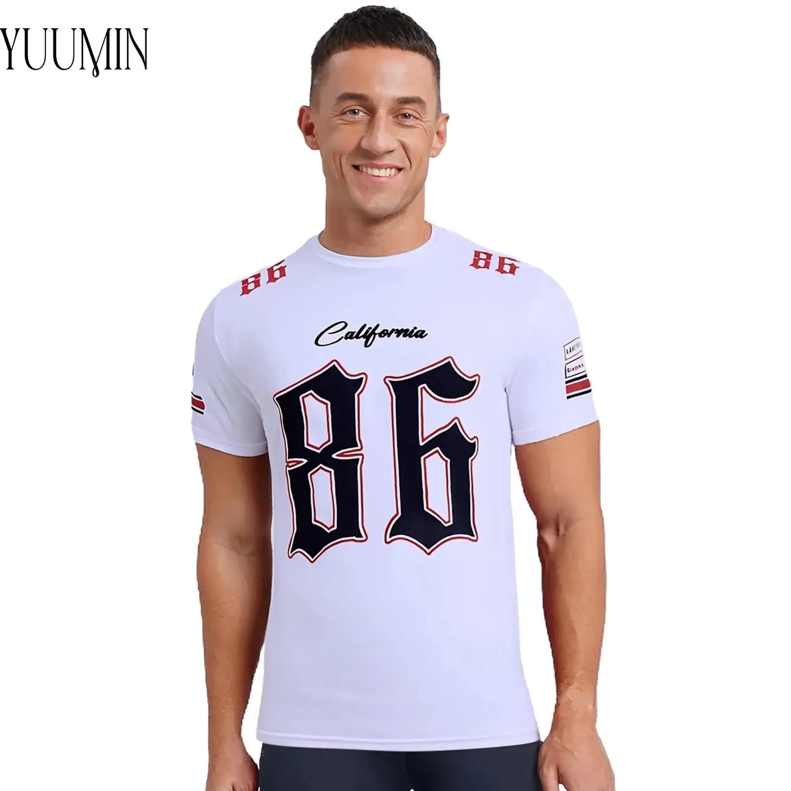 Maglia da basket e calcio da uomo con stampa numerica, grafica traspirante, top atletico da rugby, girocollo, manica corta, t-shirt streetwear