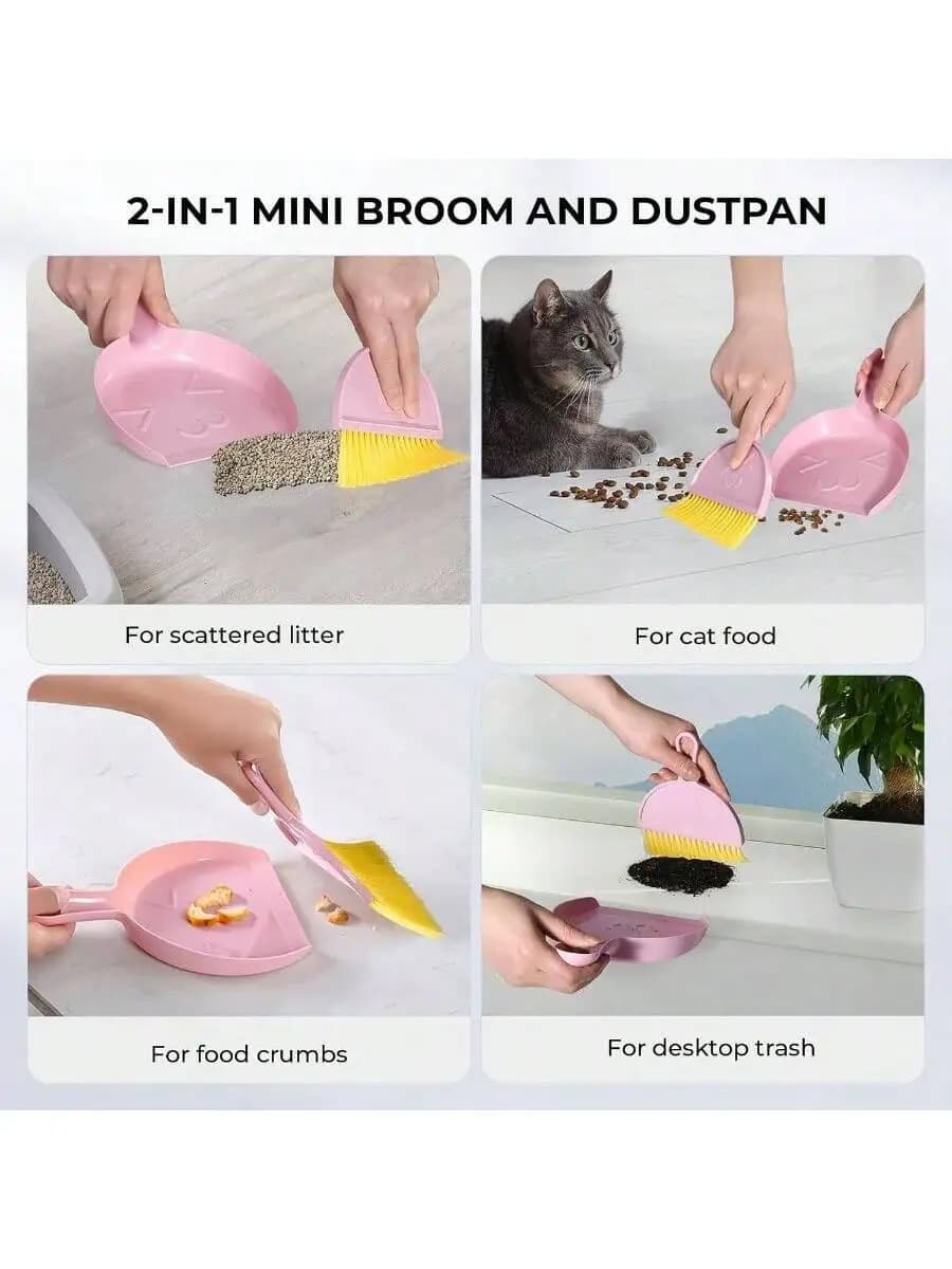 2-In-1 Mini Broom And Dustpan For Cat Litter Food Crumbs Desktop Trash