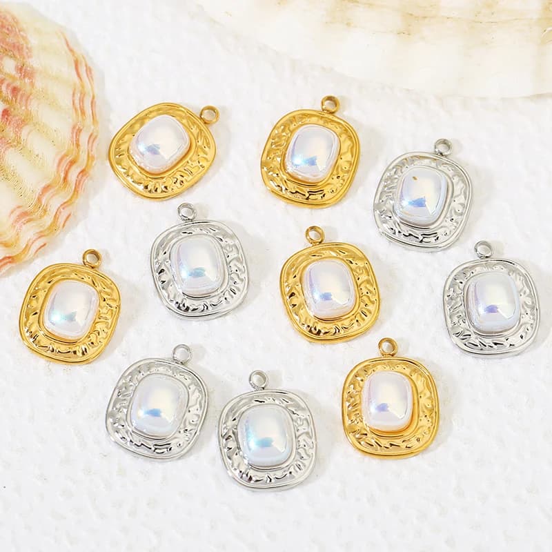 4pcs Stainless Steel Rectangle Pearl Charm Pendant Gold Plated PVD DIY Jewelry Making Necklaces Earrings Materials Accessories