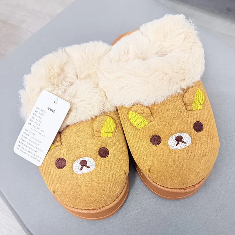 Rilakkuma Pantofole in cotone da donna carino inverno esterno antiscivolo scarpa in pelliccia calda per interni con tacco scarpa in cotone regalo confortevole per la casa