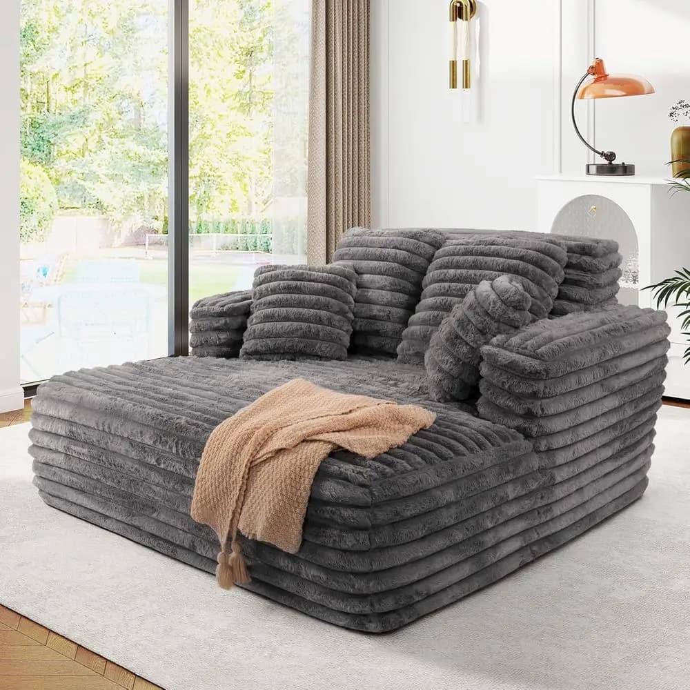 Chaise Longue Oversize 56 per Interni, Divano Letto Morbido con Cuscini, Braccioli Larghi, Divano Cloud Ultra Confortevole per L