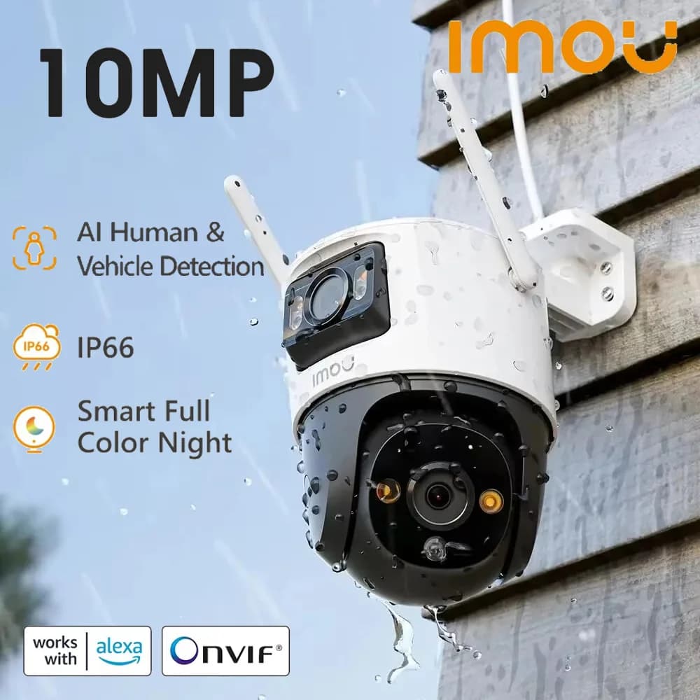 IMOU Crusier Doppia Lente 10 MP Telecamera Esterna PT Telecamera di Sicurezza Domestica Telecamera IP AI Telecamera di Sorveglianza per Rilevamento Umani e Veicoli
