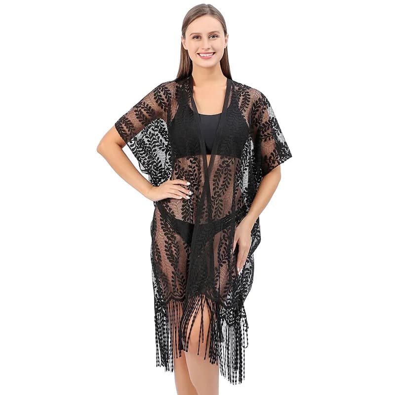 Cardigan in pizzo oversize sexy beach bikini grembiule sunblock dress costume da bagno Cover Up sarong Long Beach Dress costume da bagno Kimono