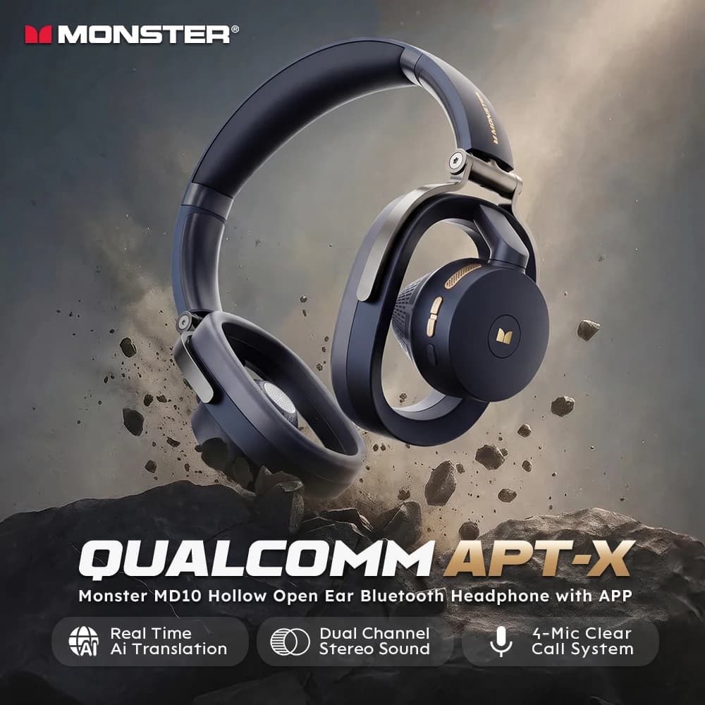 Monster AirStar MD10 Qualcomm APT-X Hi Res Bluetooth Headphones 4-Mic HD Call Headset Ai Translation Wireless Earphones with APP