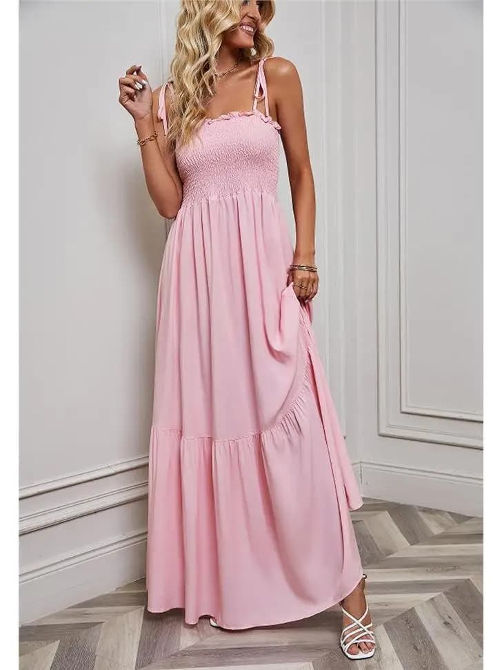Sexy Strapless Holiday Dress Women's High Waist Linen Cotton Sleeveless H-Shape Skirt Independent Photography Spring Summer