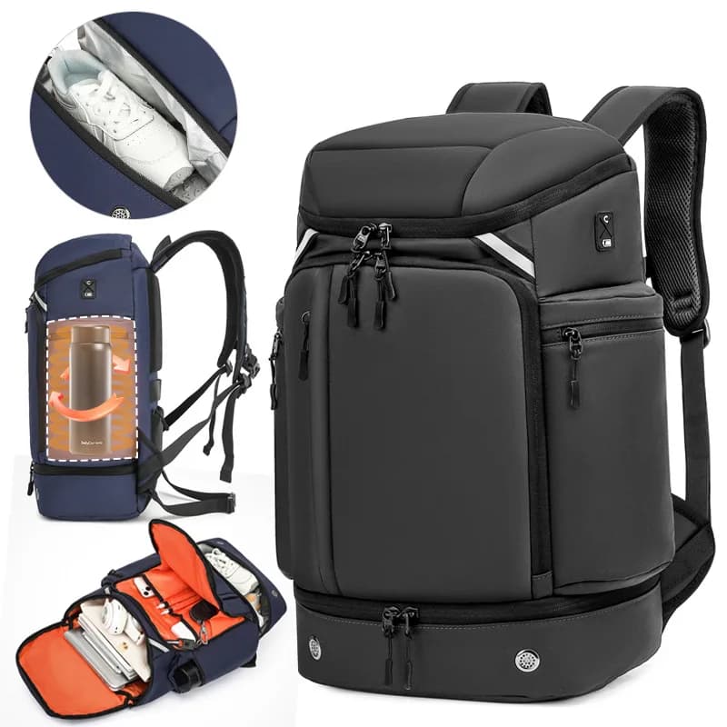 Zaino da viaggio impermeabile multifunzionale Scomparto per scarpe indipendente Zaino riflettente notturno Borsa da esterno con isolamento termico