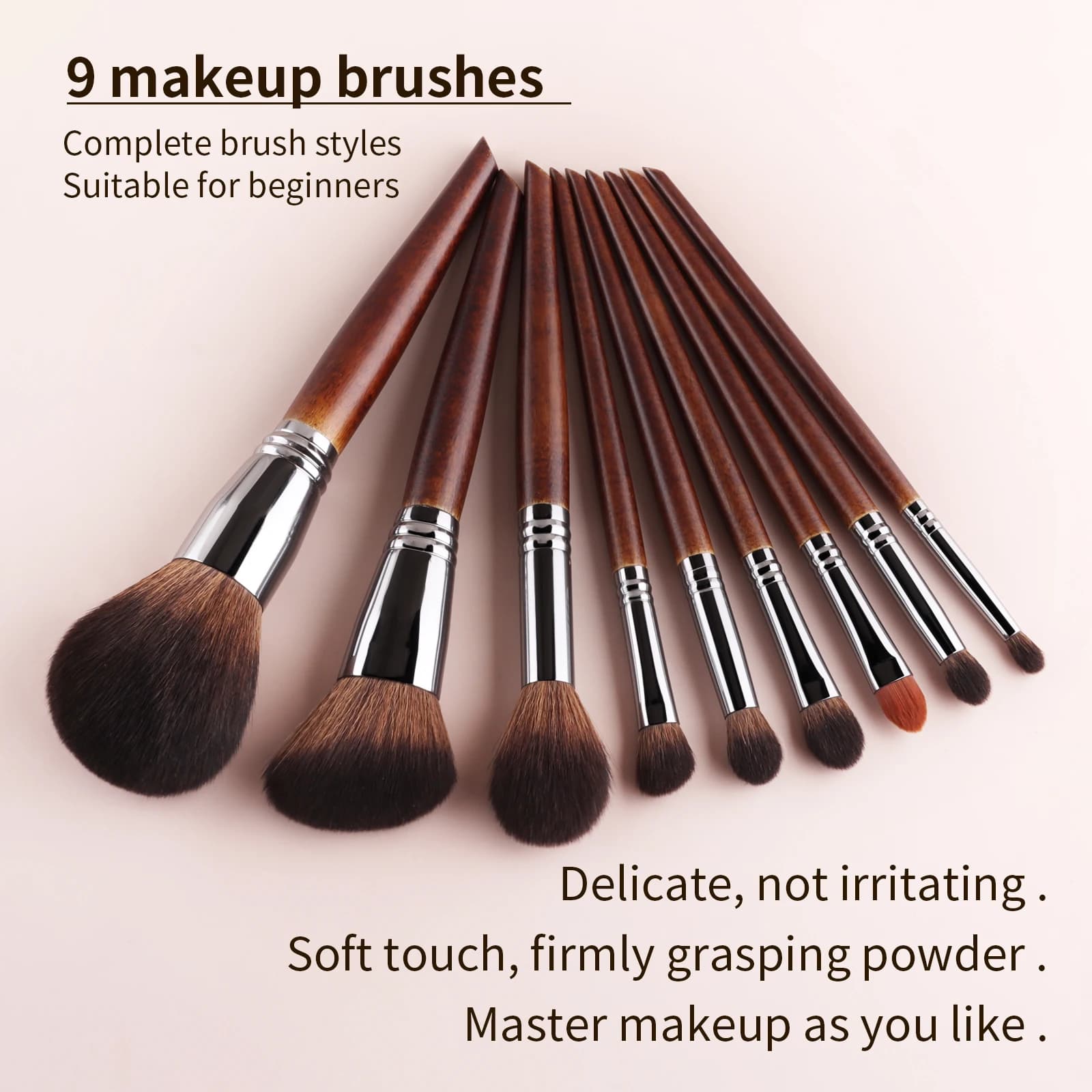9Pcs Full‑face Makeup Brushes, Large Face Brushes & Multi‑size Eye Brushes, Soft for Foundation Blush Eye‑makeup