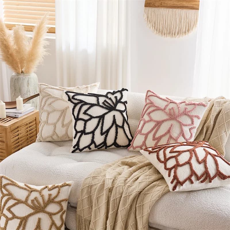 Fodere per cuscini ricamate floreali trapuntate Boho Fiori ricami Federe per cuscini decorativi per divano Soggiorno Decorazioni per la casa