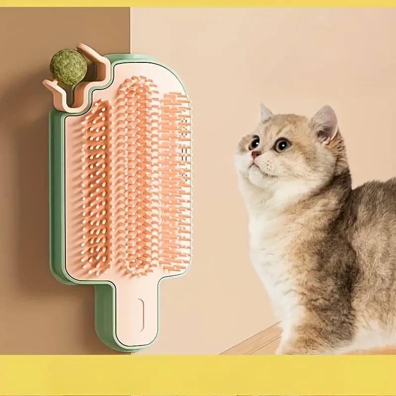 Set di 2 Spazzole per Toelettatura Gatti a Forma di Gelato, Spazzola per Rimozione Peli, Massaggiatore, Accessori Interattivi per Gattini
