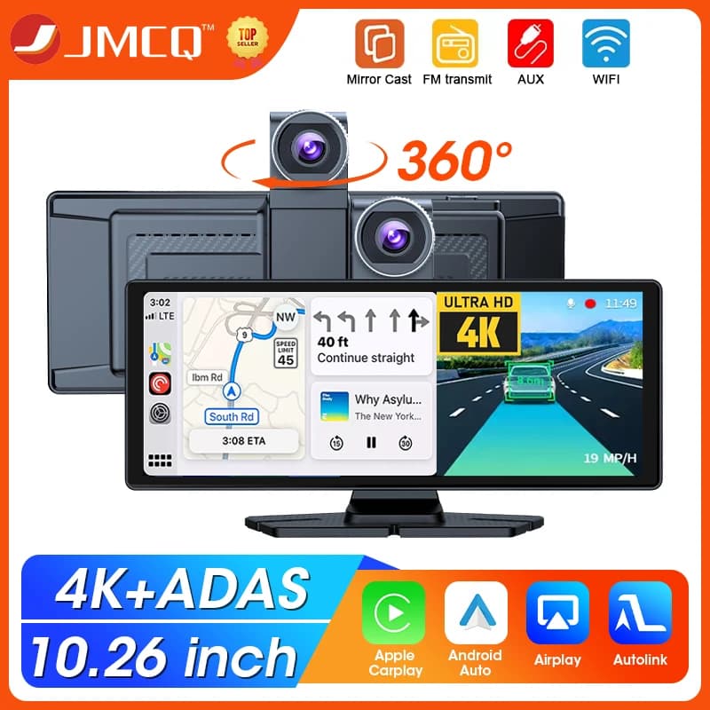 10.26 " 4K ADAS Dashboard Screen for Car Wireless CarPlay and Android Auto GPS Navigation for Car DVR 1080P Rear Camera Monitor WiFi Recorder