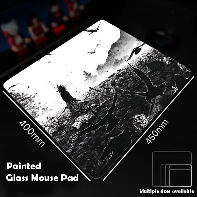 Tappetino per mouse in vetro bianco e nero Tappetino per mouse da gioco Sora Modello personalizzato Tappetino per scrivania da gioco liscio temperato Fps Esports Gaming per ufficio