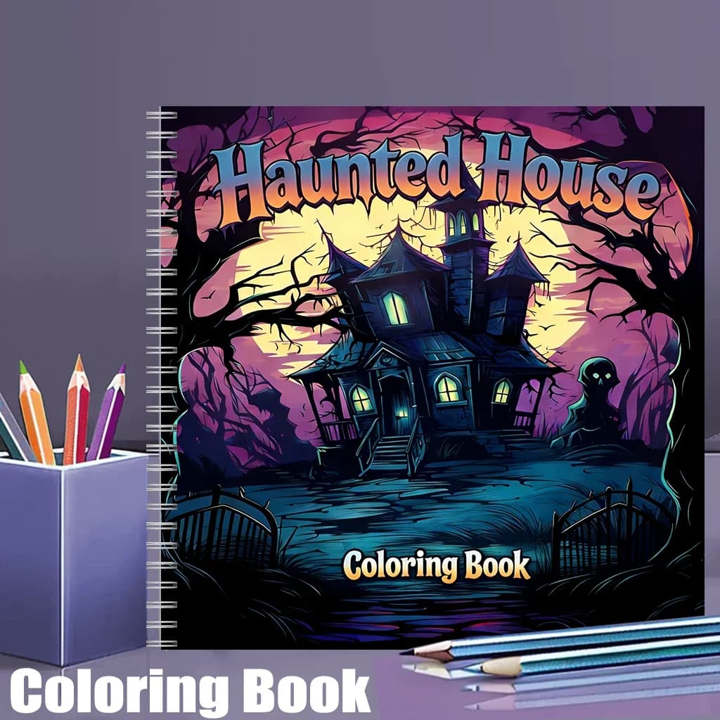 Haunted House Coloring Book for Adults, Spooky Drawing Pages for Stress Relief, Birthday Gift & Back to School Art Supplies