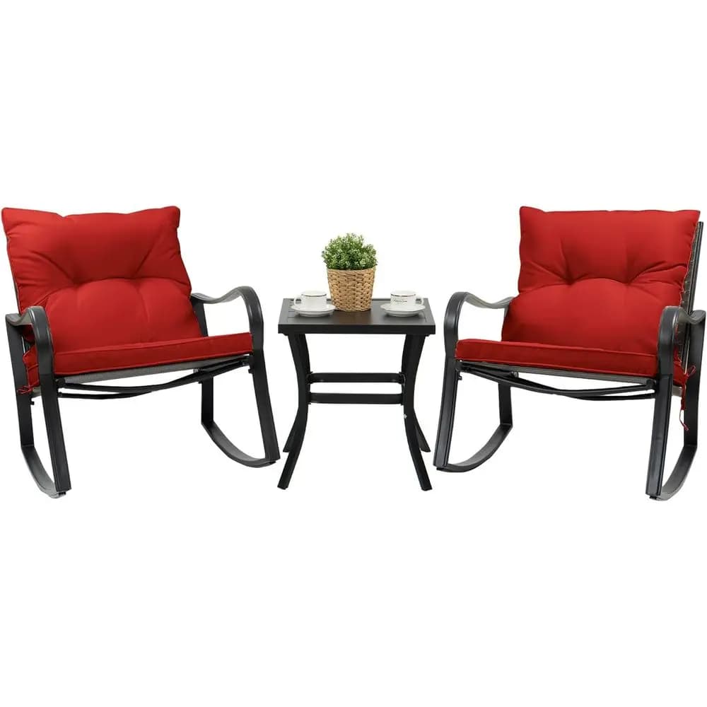 Set of 3 Seats in Dondolo in Vimini for Esterni with Table and cushions for Patio, Garden, Veranda and Courtyard