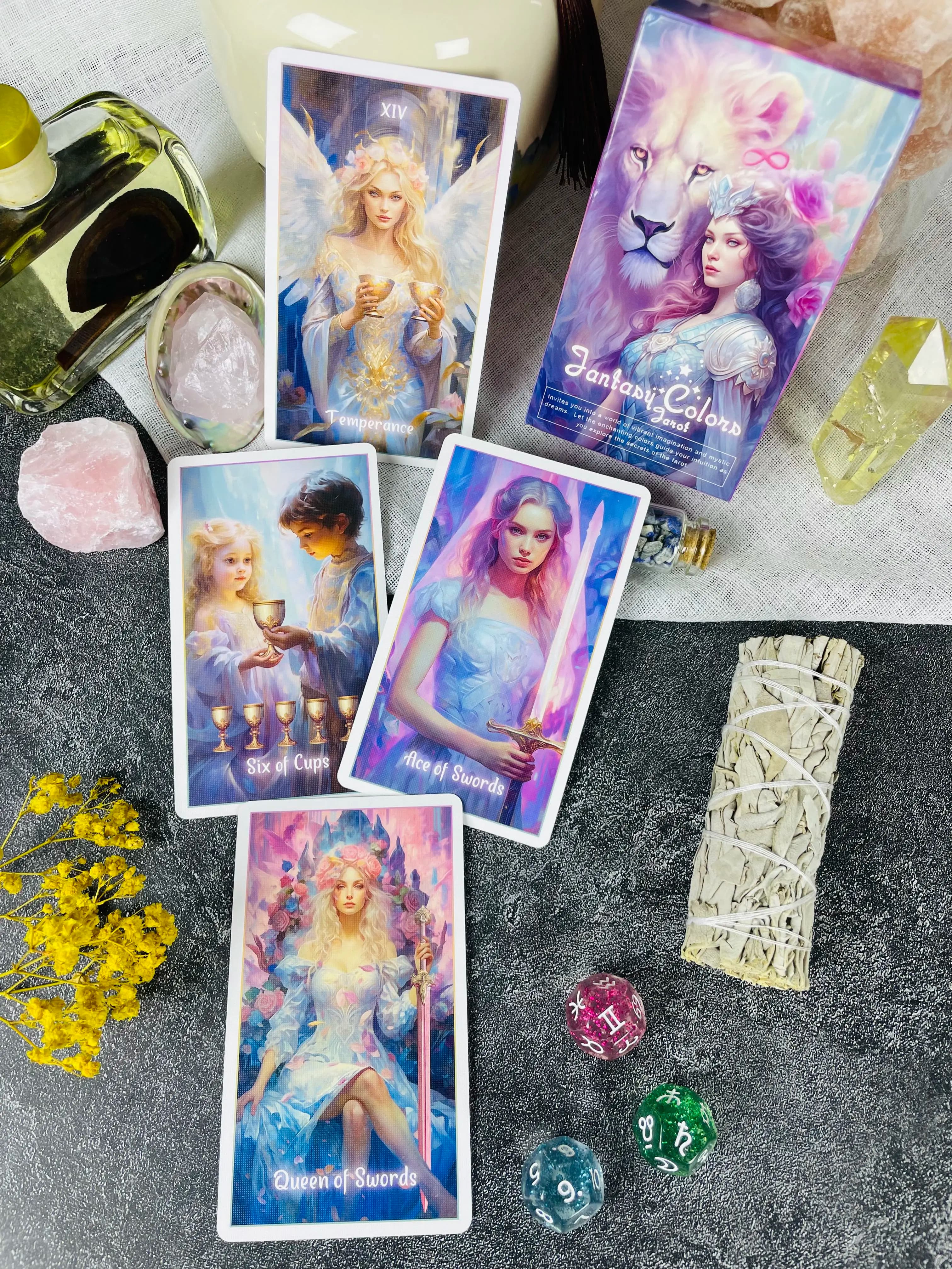 2025 Fantasy Colors Tarocchi Mazzo 78 Carte Rider Waite Divinazione Gioco Pastello Rosa Oracolo Per Principianti Festa Fortune Telling Art