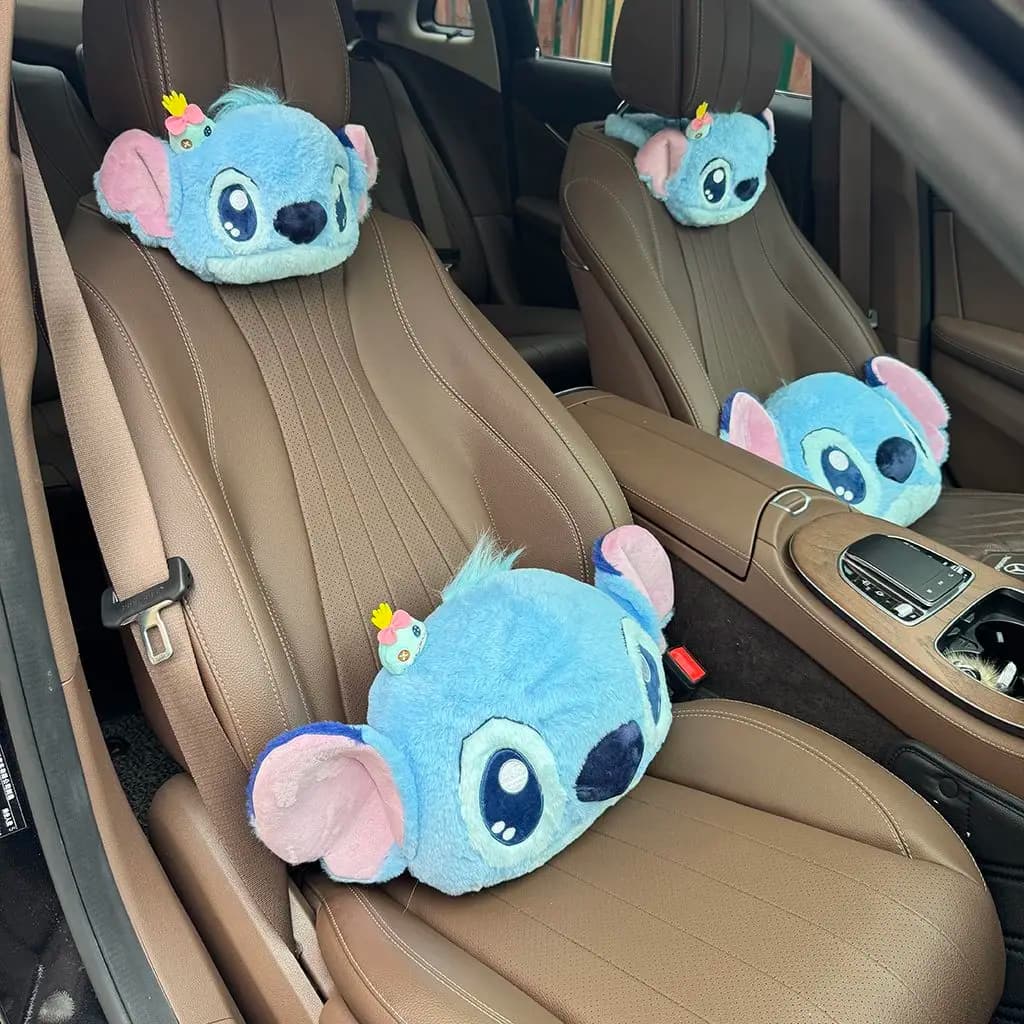 Car Neck Pillow Headrest Cute Stitch Plush Car Accessories Interior Accesoir Voiture Travel Accessories Car Pillow Decoration