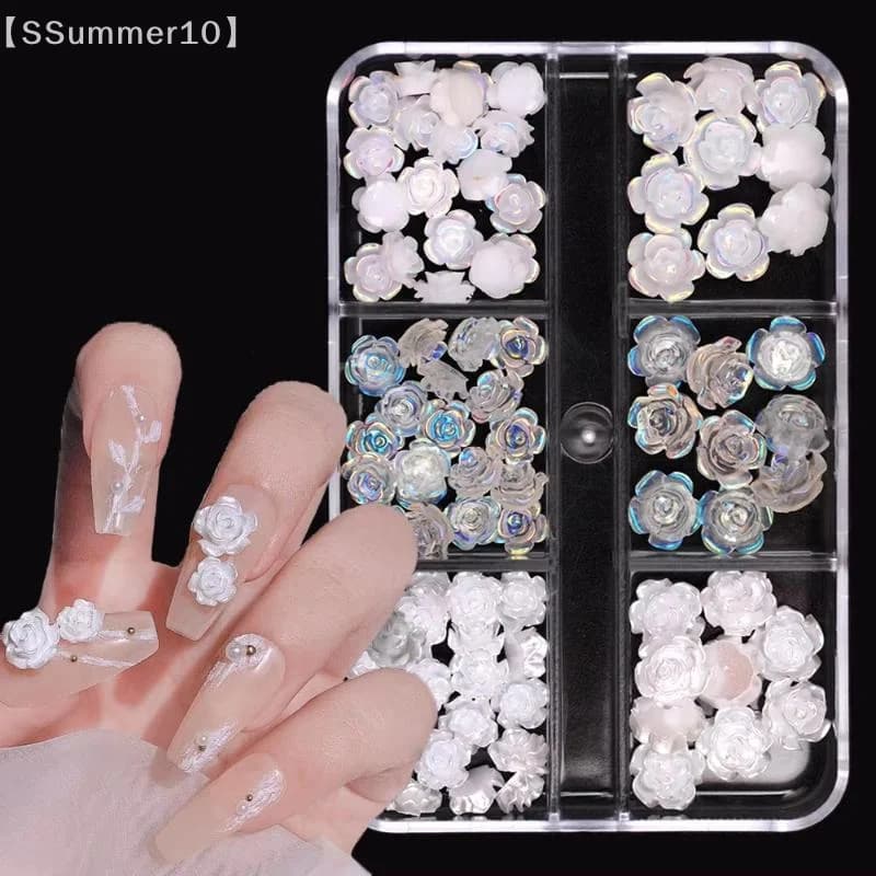 【SSummer10】【xxx】Aurora Camellia Nail Art Rhinestones 90PCS Acrylic Resin Decorations DIY Crafts Flowers Manicure Design【SS】