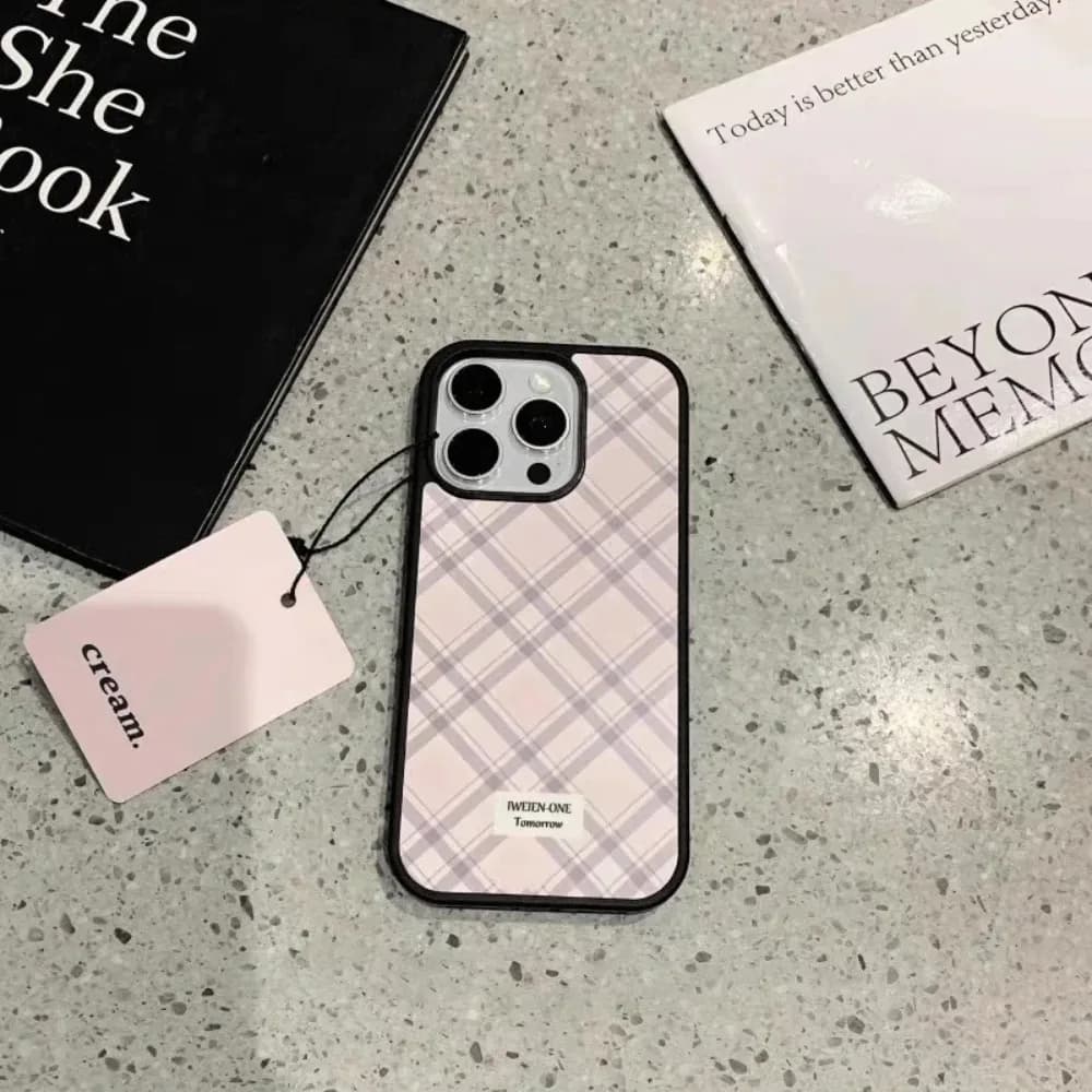 Lovely Girl Pink Check Phone Case For iPhone 16 17Pro Max 15 14 13 12 11 Pro AIR Plus Luxury Y2K Phone Cases