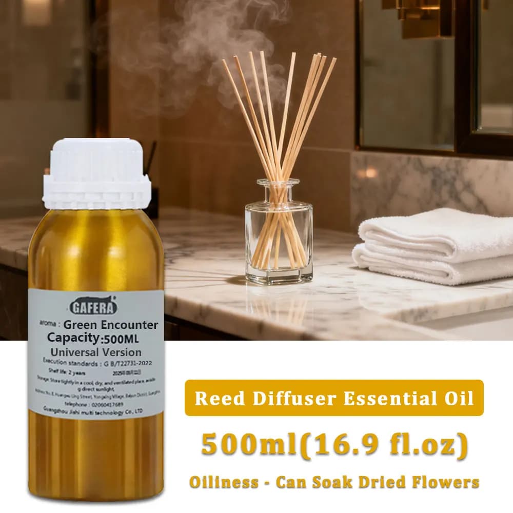 GAFERA 500ml (16.9 fl.oz) Olio Essenziale Green Encounter - Olio Aromatico di Ricambio per Diffusore a Bastoncini e Aromaterapia Senza Fiamma