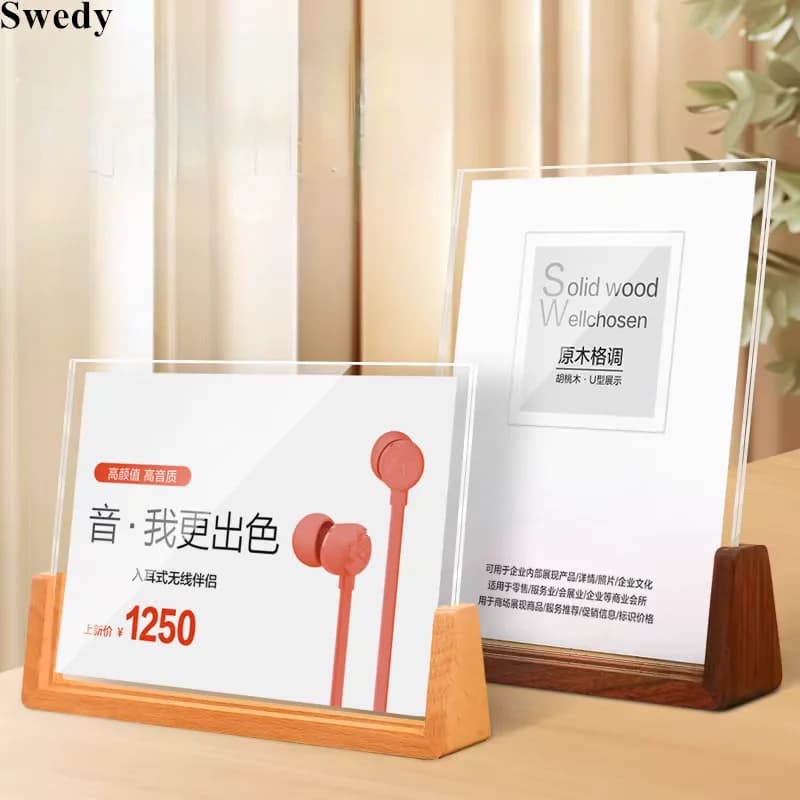 A5 148X210MM Tavolo in legno Porta cartello Espositore Ristorante Menu Porta etichette prezzo carta Cornice per poster con foto in acrilico