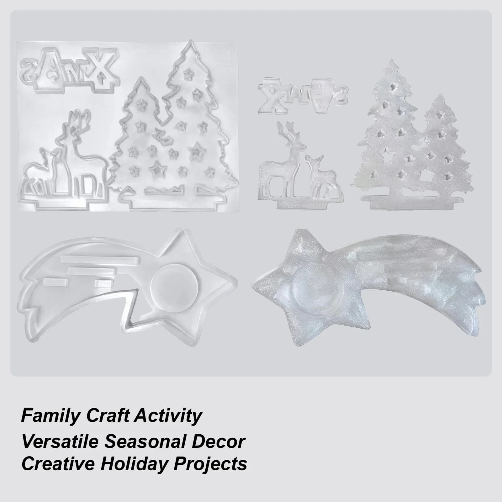 Christmas Silicone Resin Molds Star And Deer Design Casting Moulds Silicone Casting Molds Christmas For Wax Plaster DIY