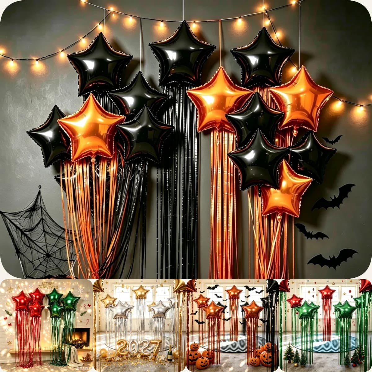 13Pcs Tassel Star-Shaped Balloon Set, Includes 18inch Star-Shaped Balloons with Rain Curtain Tassels, Suitable for Halloween, Christmas, Birthday Parties, 2027 New Year Decorations, K-Pop Music Themed Party Decorations, Bachelor Party Decorations (Various Color Options)