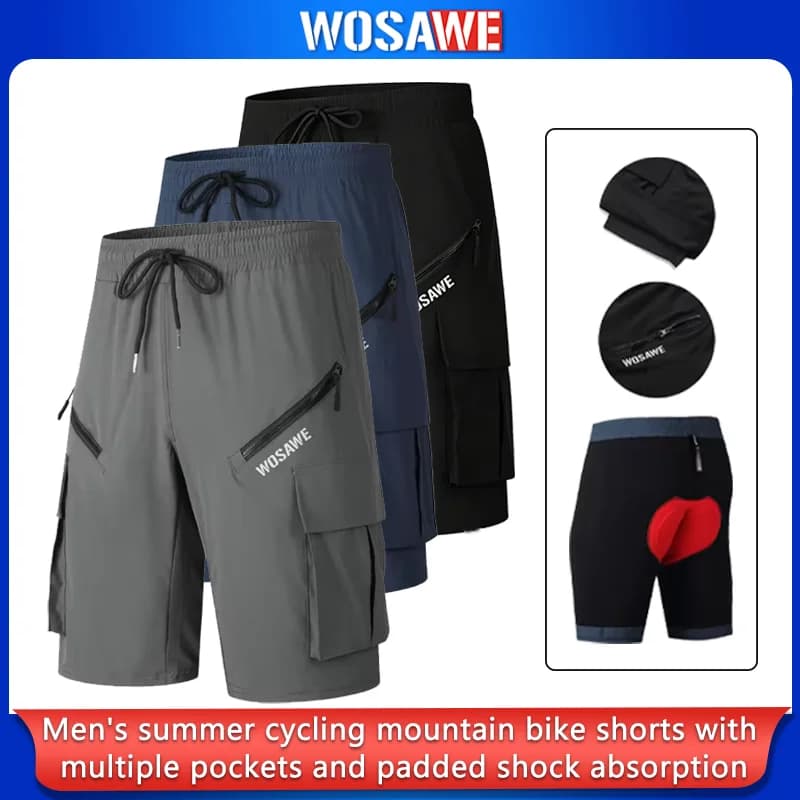 WOSAWE Summer Cycling Shorts Multi-Pockets Mountain Bike Shorts Bicycle Padded Shorts Shockproof MTB Bike Shorts Man Shorts