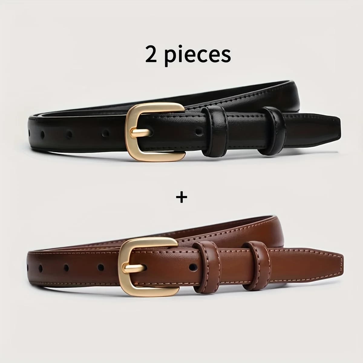 Cintura alla moda casual in confezione da 2 con sensazione semplice e di fascia alta, cintura a doppio anello con fibbia ad ago adatta per l'uso quotidiano