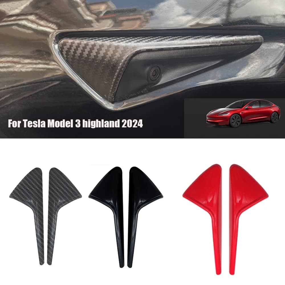 di2024PerFor Tesla New Model 3 Highland 2024 Side lens cover for camera Black White Polished Matt Carbon Fiber Model