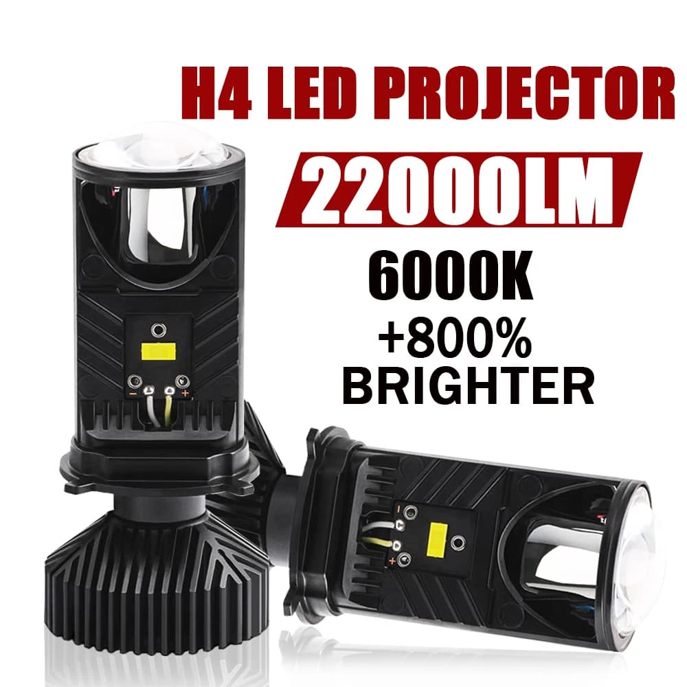 H4 LED Projector Mini Lens Headlight Canbus 22000LM High Low Beam Car moto Dual Projector Len Bulb 6000K Turbo Fan Lamp