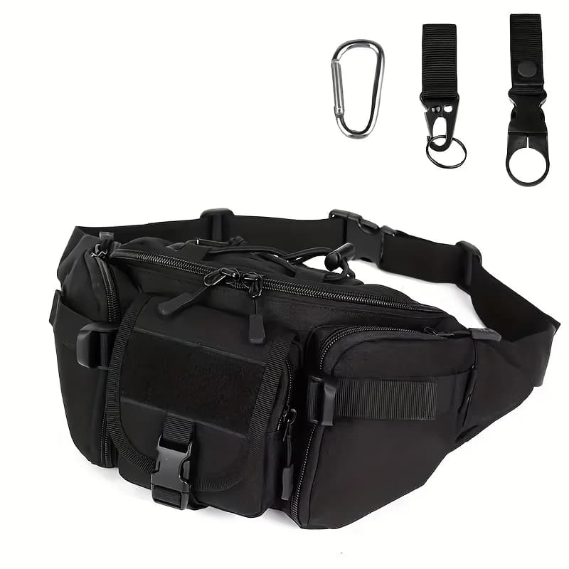 Outdoor Multifunctional Waist Bag Tactical Molle Waist Bag, 4pcs Set with Bottle Hook and D-ring Buckle, Adjustable Waist Belt