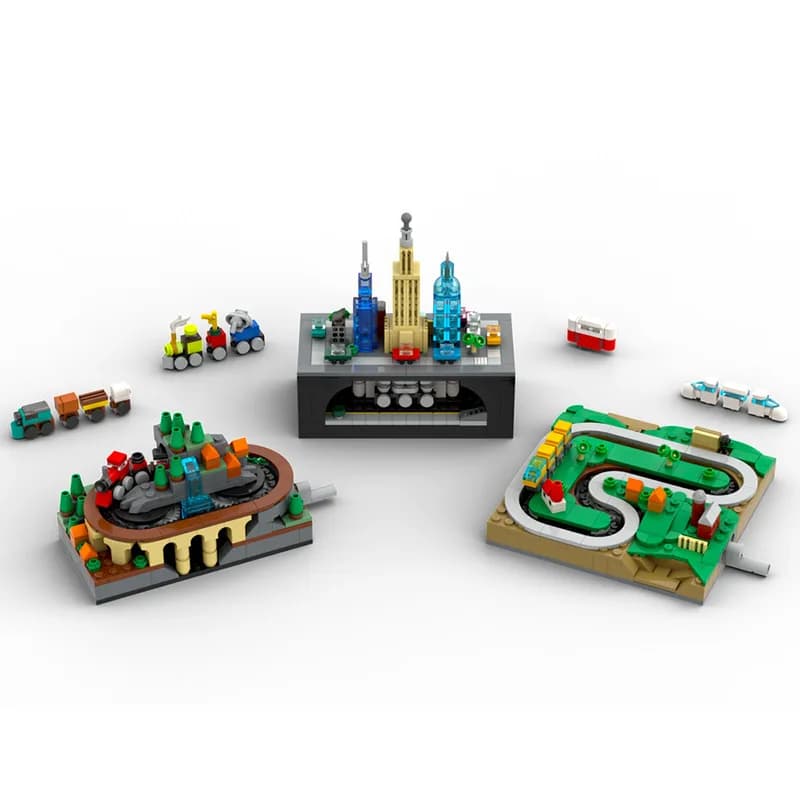 Moc Building Block Manovella mobile Mini Paese Ferrovia Pista Scena del treno Collezione creativa fai da te Mattoni Regali per bambini