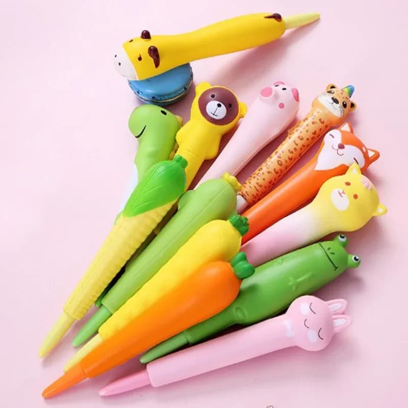 6 pezzi di penna per scrittura creativa di cancelleria carino Kawaii penna gel nera forma animale penna a sfera antistress forniture scolastiche per ufficio