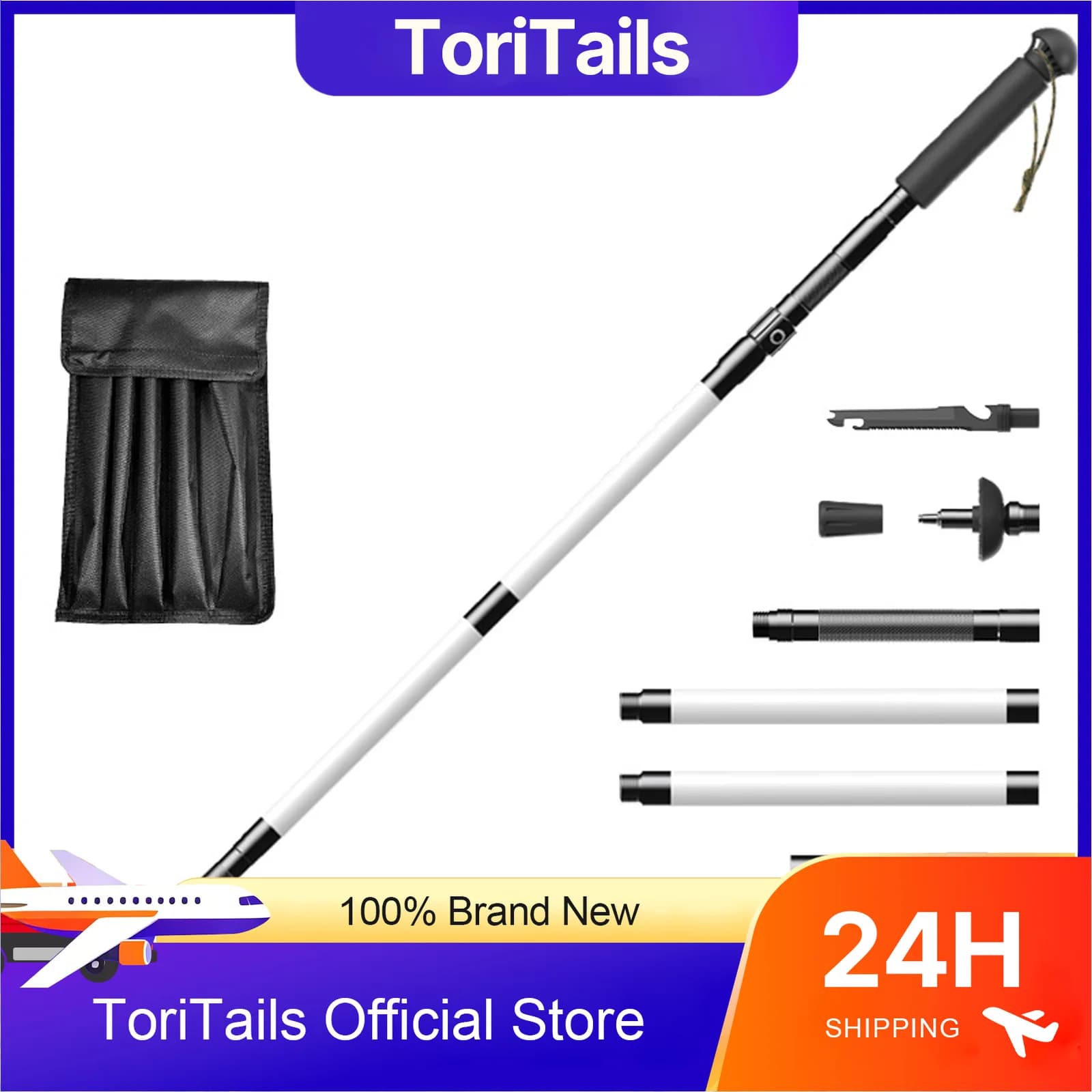 Multifunctional Trekking Poles With Light Charging Lighting Stretchable 6063 Aluminum Alloy Lightweight Camping Walking Sticks