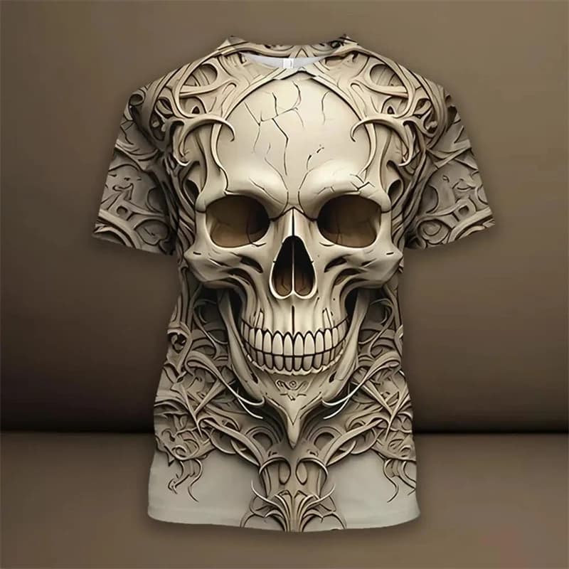 T-shirt retrò per uomo Abbigliamento T-shirt da uomo di tendenza con stampa teschio 3d Nuovi disegni T-shirt a maniche corte 2024 Magliette maschili oversize 4XL